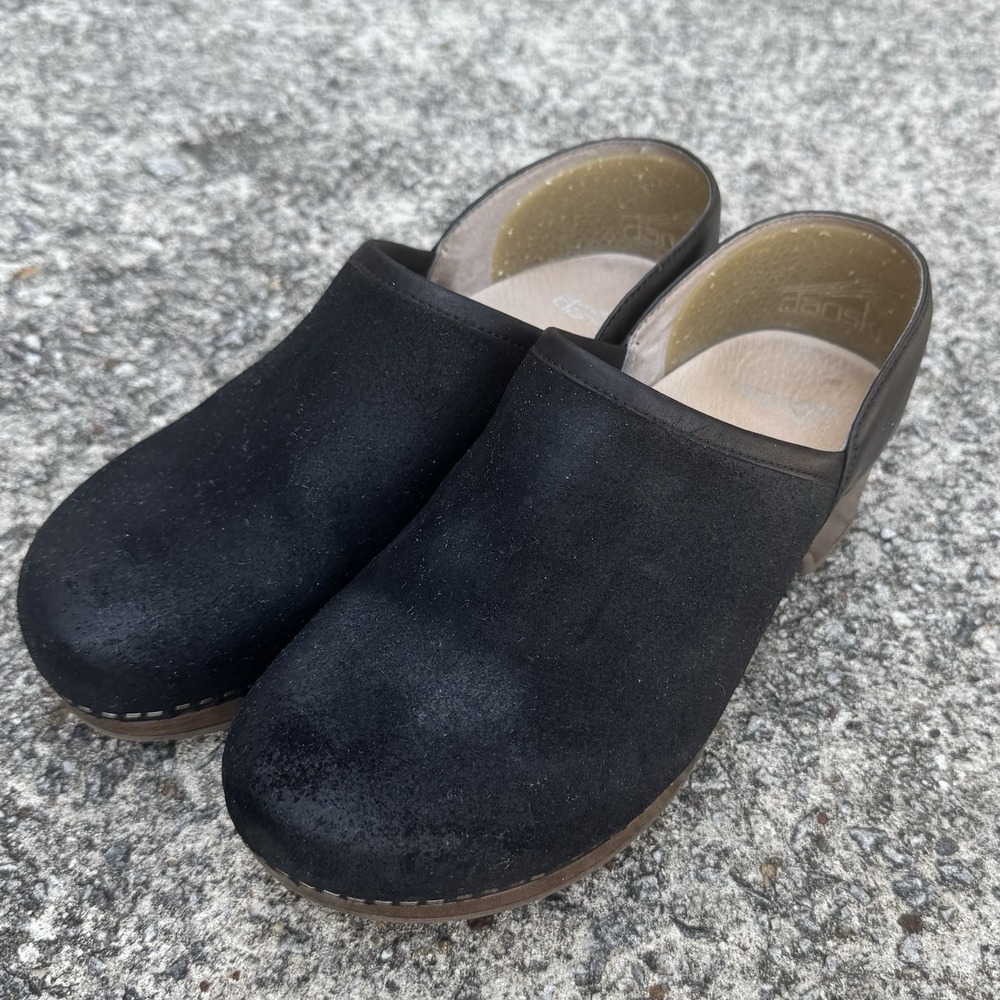 Dansko Brenna Clogs Size 37 (US 7) Black Burnished Suede Leather Slip On Comfort